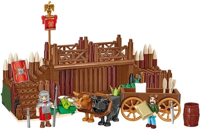 Figuras de un legionario y un comerciante galo con carro y bueyes