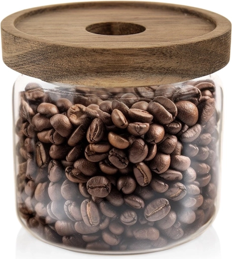 Tarro de vidrio para alimentos a granel con tapa de madera y cierre hermético, 500 ml