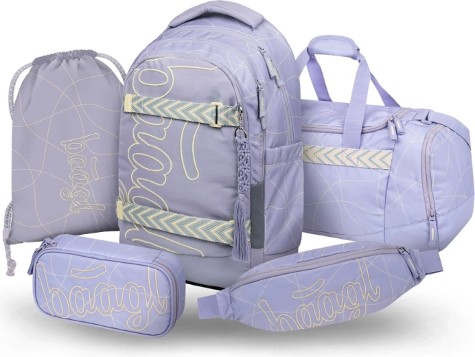 Set Baagl 5 Skate Max Mishmash – mochila escolar, estuche, bolsa, bolsa deportiva y riñonera de materiales reciclados