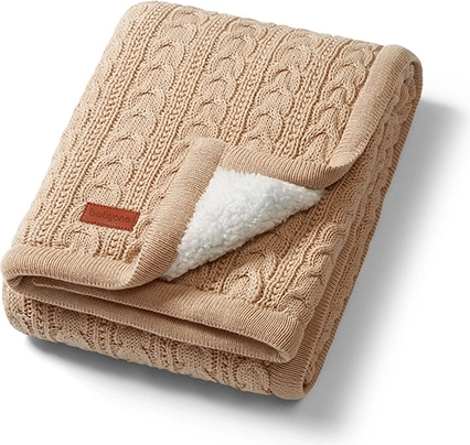 BabyOno manta de algodón con forro de sherpa fleece 75 × 100 cm marrón claro