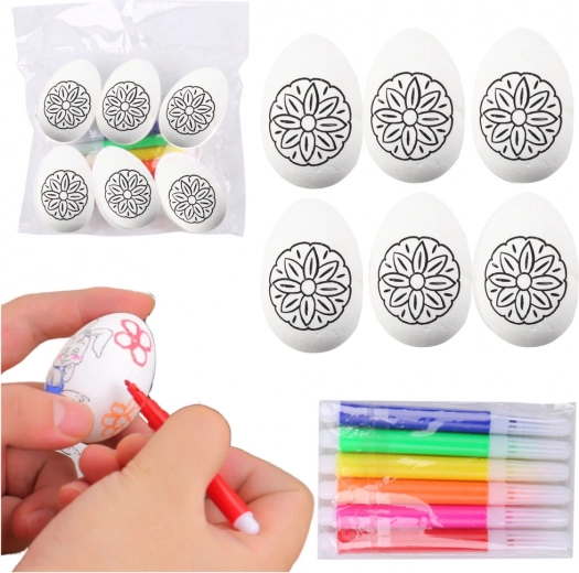 Huevos de Pascua de poliestireno para pintar con diseño de flor, 6 uds con rotuladores