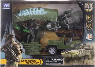 Set militar con paracaidista, jeep y moto acuática