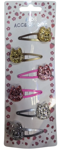 Pink set de pinzas para el pelo con purpurina con gatitos, 6 uds.
