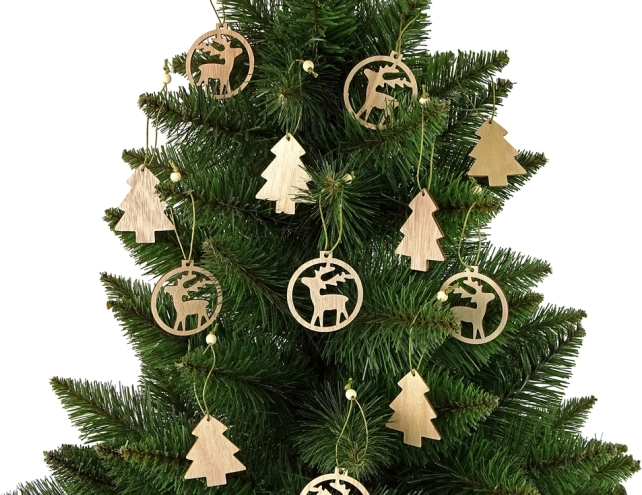 Adornos navideños de madera – set de 12 uds., arbolito y reno