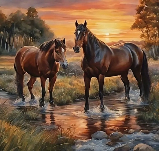 Norimpex pintura con diamantes Caballos en el arroyo 30 × 40 cm
