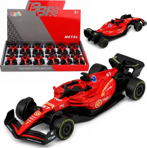 Coche de carreras metálico estilo Fórmula con tracción pull back 1:43 rojo