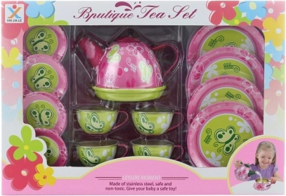 Juego de té de hojalata para niños con mariposas
