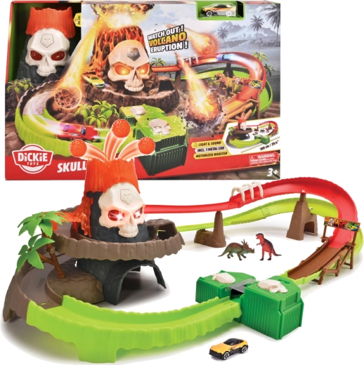 Dickie Toys pista de carreras Volcán de calavera con luces y sonidos + coche metálico 1:64