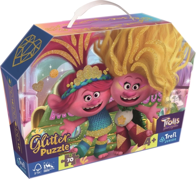 Puzle de 70 piezas Glitter en maletín Trolls con purpurina