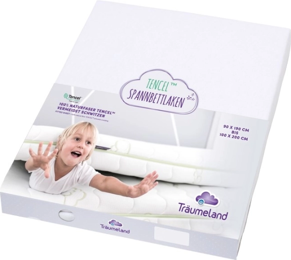 Sábana ajustable Träumeland para cama junior Tencel 90 × 200 cm blanca