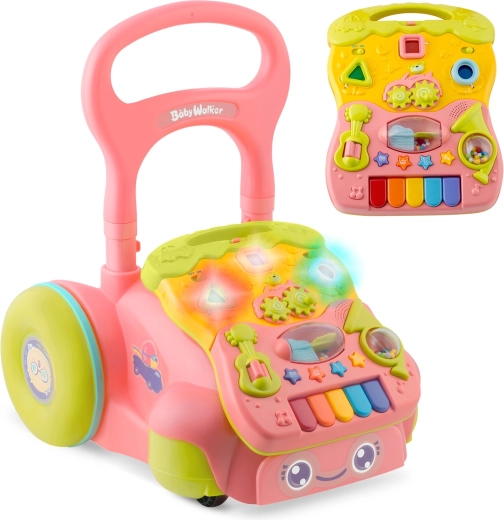 Andador 2 en 1 con música y panel desmontable RICOKIDS rosa