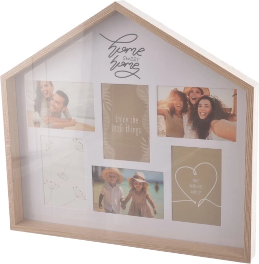 Portafotos de madera con forma de casita beige 47 × 4 × 43 cm