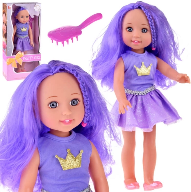 Muñeca reina morada con peine 38 cm