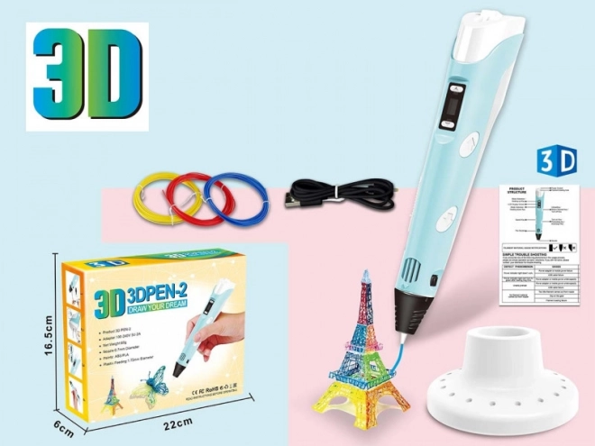 Set de bolígrafo 3D con filamentos y cable de alimentación USB