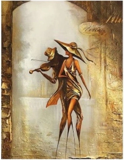 Pintura de diamantes – pareja con violines 30 × 40 cm