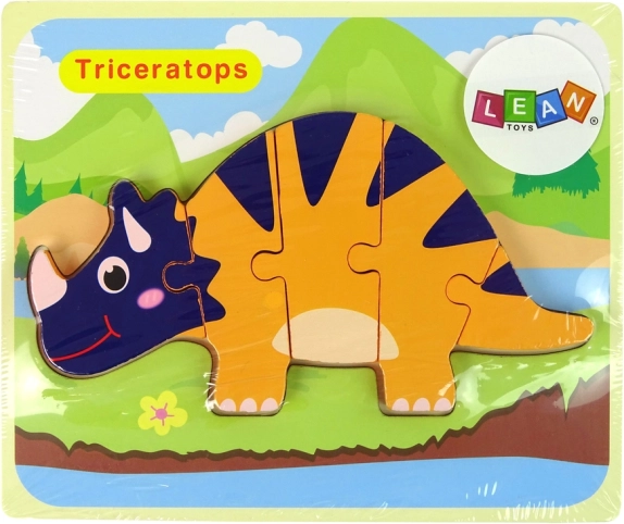 Puzle de madera de dinosaurios – triceratops o anquilosaurio, naranja