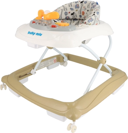 Andador infantil con panel multimedia BABY MIX, ruedas de silicona, cappuccino
