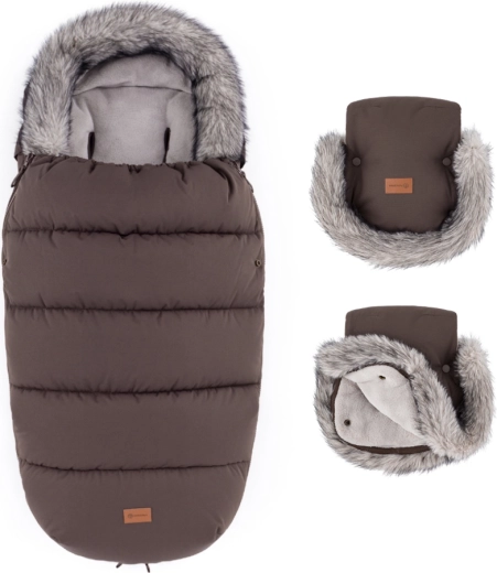PETITE&MARS set de invierno saco Comfy 4v1 + manoplas para cochecito Furry rich brown