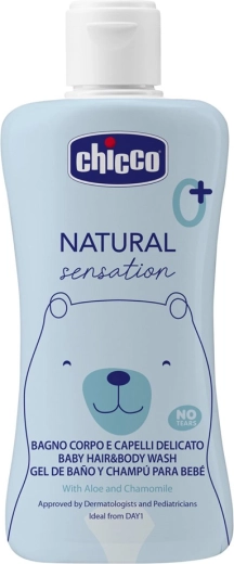 Gel de ducha Chicco 2 en 1 para cuerpo y cabello con aloe vera y manzanilla Natural Sensation 200 ml