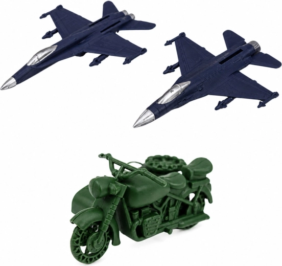 Aviones y moto para acción en tierra y en el aire