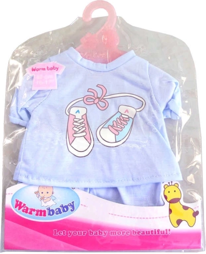 Ropa para muñeca de 42 cm: camiseta azul y pantalones con percha