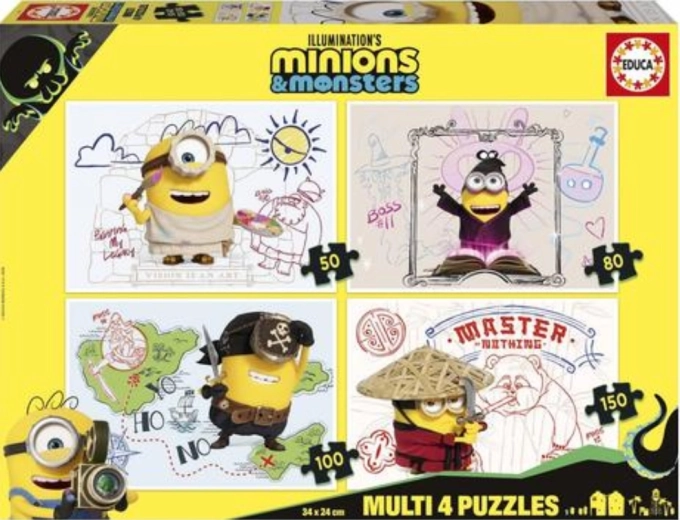 Puzzle Educa Minions y monstruos 4 en 1 (50/80/100/150 piezas)