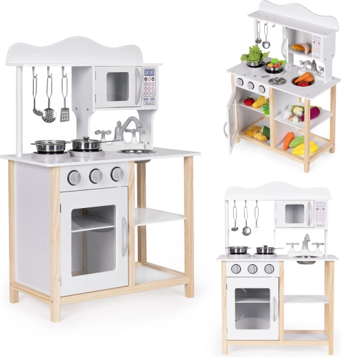Cocina infantil de madera con horno y accesorios Ecotoys blanca