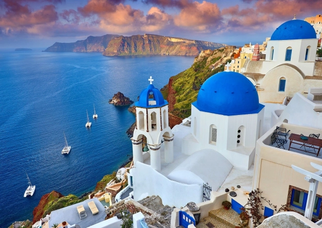 Puzzle Santorini – vista de los barcos, Grecia 1000 piezas