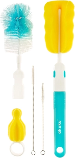 Set de cepillos para limpiar biberones, chupetes y pajitas AKUKU azul