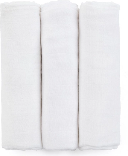 Pañales de muselina de bambú PETITE&MARS Moussy Total White 68 × 68 cm (3 uds.)