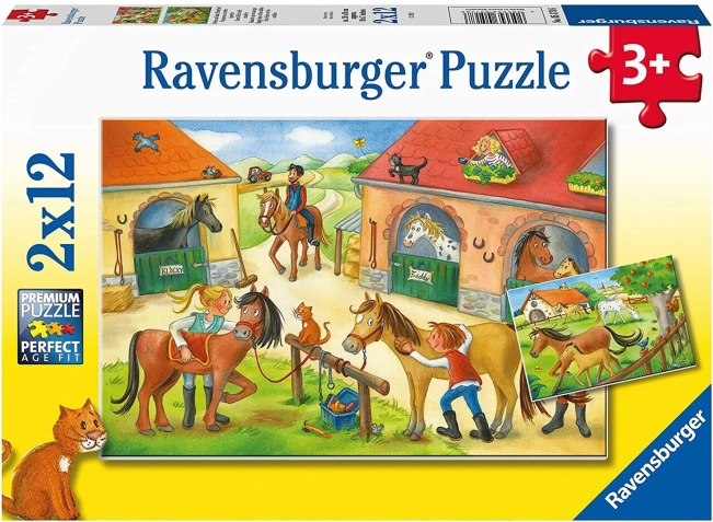 Puzzle Ravensburger vacaciones en la granja con caballos 2×12 piezas