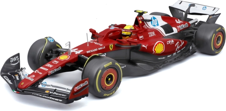 Modelo Bburago Fórmula 1 Ferrari SF-25 2025 Lewis Hamilton #44 1:18 con casco