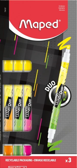 Resaltadores MAPED Fluo Peps Duo Neon, juego de 3 uds