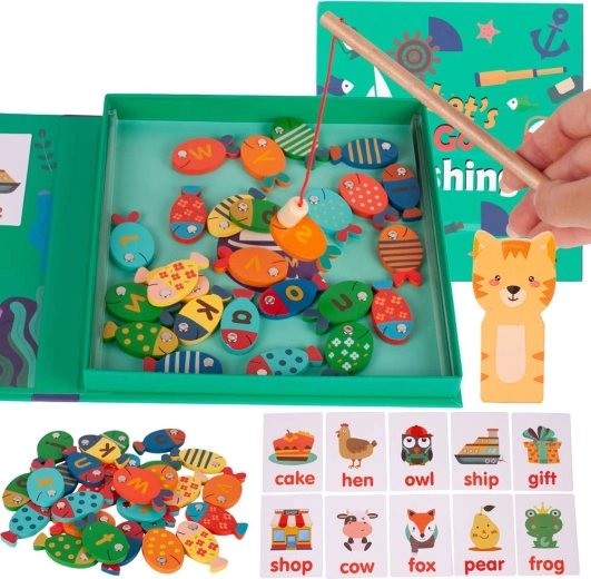 Juego magnético de madera para pescar peces con letras