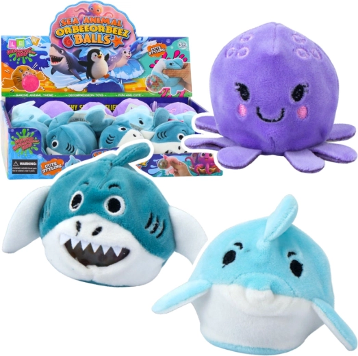 Peluche antiestrés para apretar con bolitas de agua – animales marinos 6 cm
