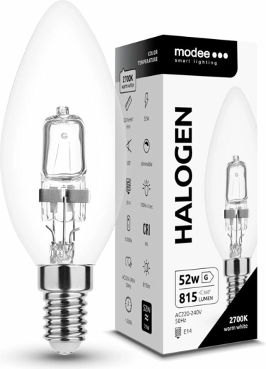 Bombilla halógena tipo vela Modee C35 52 W E14, 815 lm, blanco cálido