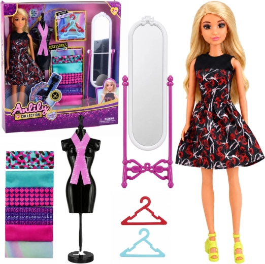 Muñeca Anlily diseñadora de moda con maniquí, espejo y accesorios
