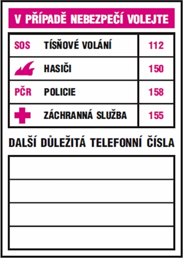 Tabla autoadhesiva: números de teléfono importantes 74 × 105 mm