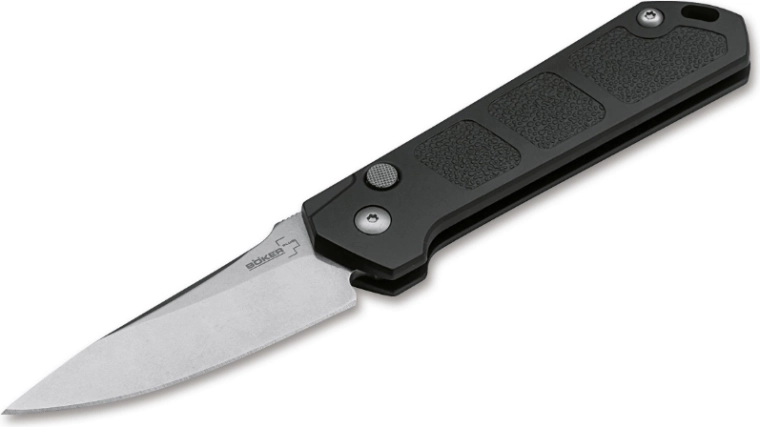 Böker Plus Kihon auto cuchillo stonewash 8 cm