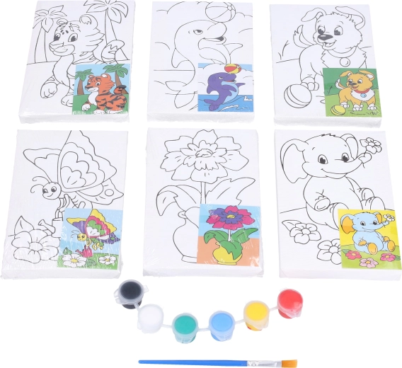 Lienzo para pintar con plantilla 10 × 15 cm con pinturas y pincel
