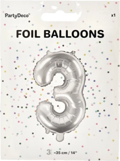 Globo de foil número 3 plateado 35 cm