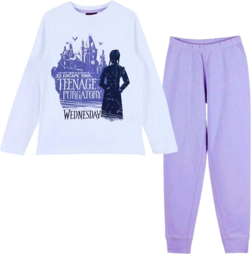 Pijama infantil Wednesday blanco y morado