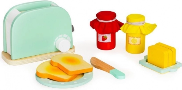 Tostadora de madera con set de desayuno