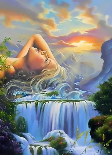 Pintura de diamantes – chica y cascada 30 × 40 cm