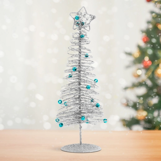 Árbol de Navidad metálico brillante de 28 cm – Plateado