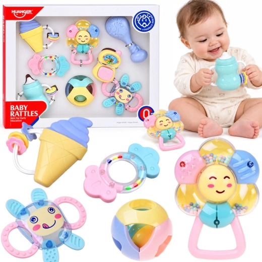 Set pastel de sonajeros y mordedores 2 en 1 para bebés – 8 piezas