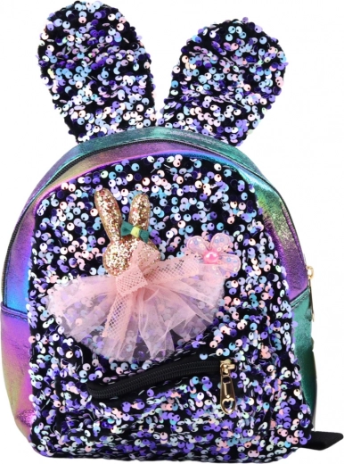 Mochila infantil colorida con lentejuelas y orejas de conejo