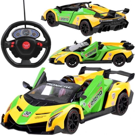 Coche deportivo RC con puertas abatibles y mando con volante