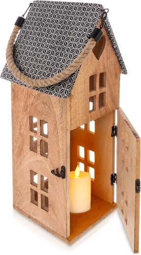 Farol LED de madera de mango 22 × 48 cm