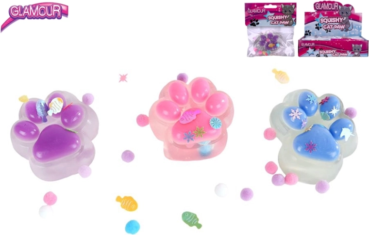 Juguete antiestrés Glamour pata de gatito con slime y purpurina